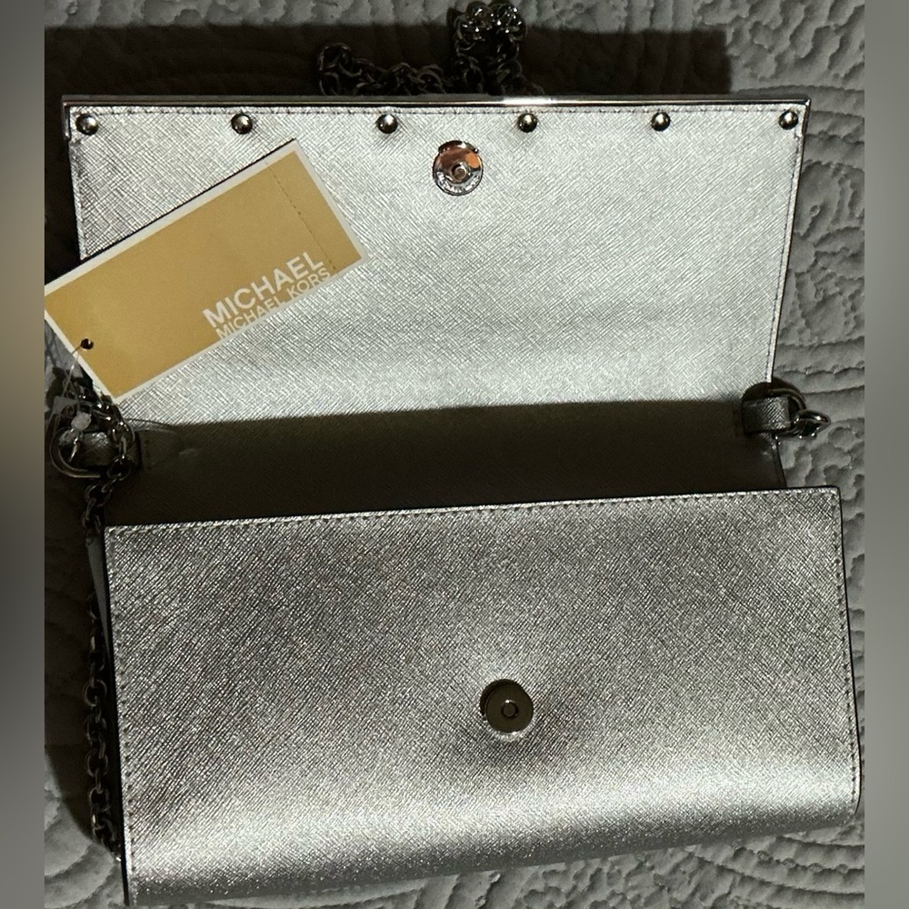 Michael Kors Silver Leather Clutch - Picture 5 of 13